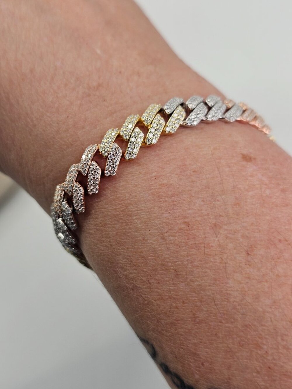 Tri Gold Over S925 Moissanite 8 Inch Monaco Braclete